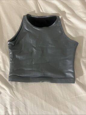 American Apparel Charcoal Faux Leather Cropped Tank